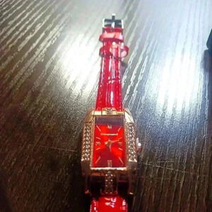 Women's red rhinestone watch